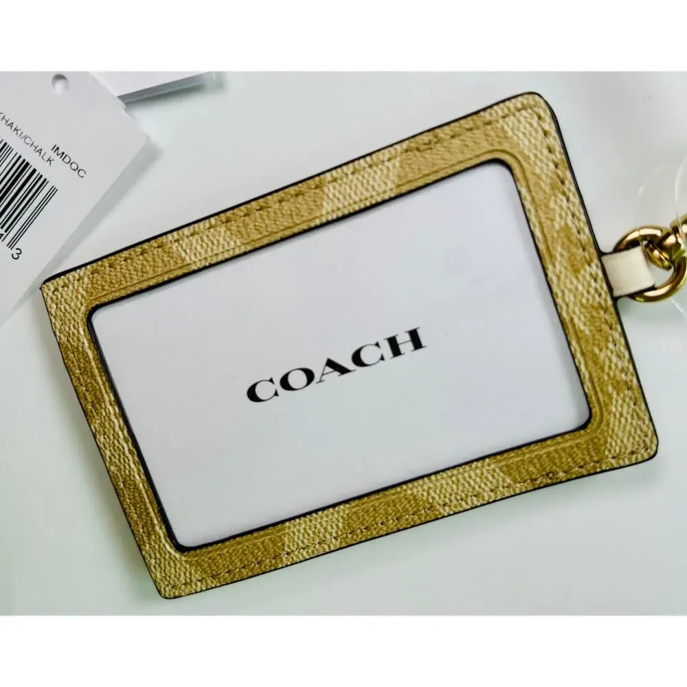 Coach Lanyard Signature Logo ID Holder NWT Coated Canvas with Leather Details